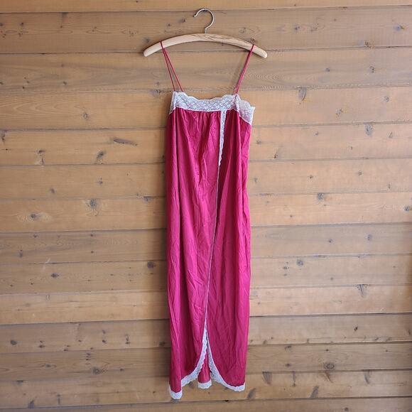 Vintage Burgundy Red Lace Slip Maxi Dress Lingerie Medium Cover Up 70's 80's - Picture 5 of 8